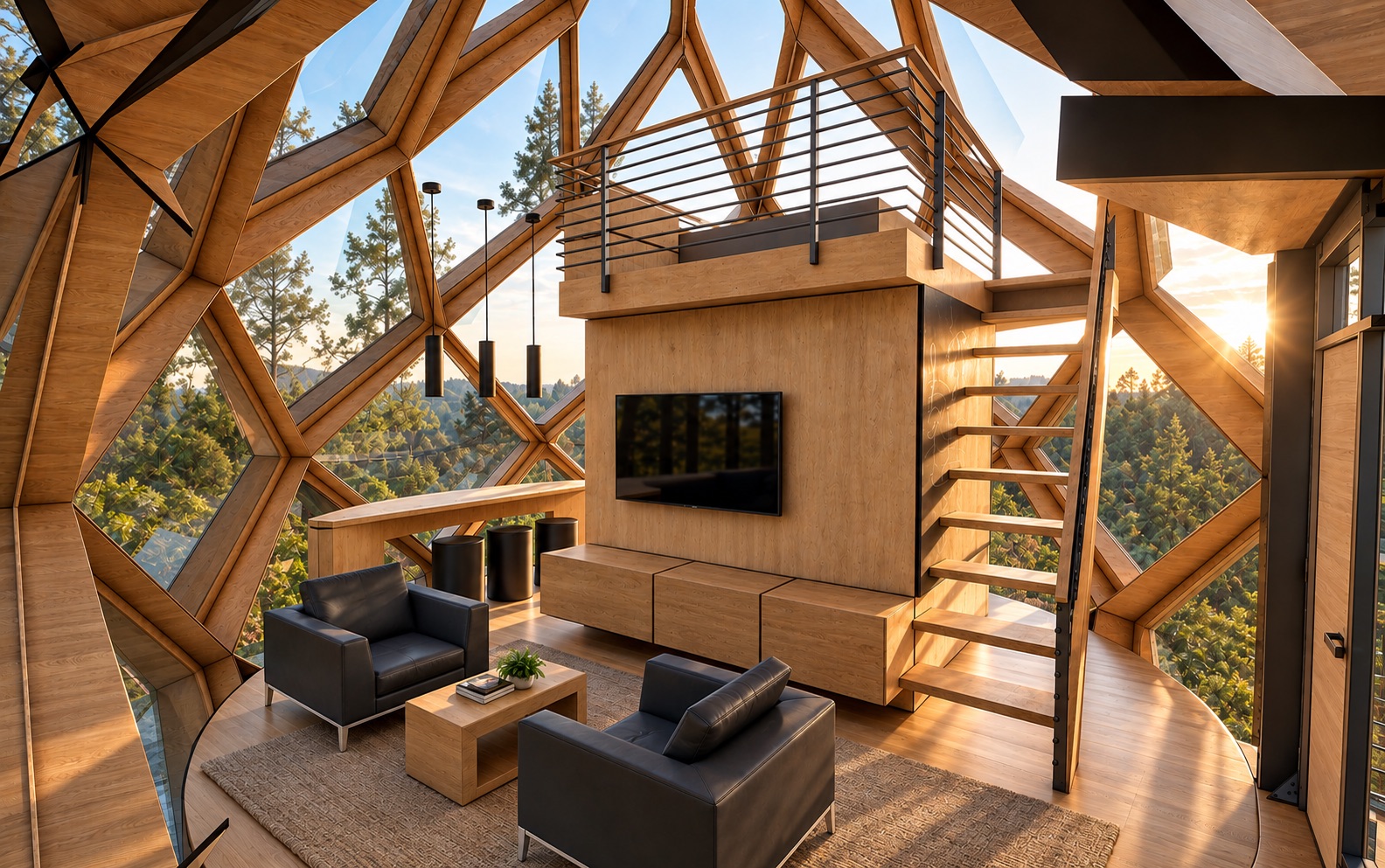 Faceted shell lattice, Cedar interior detail